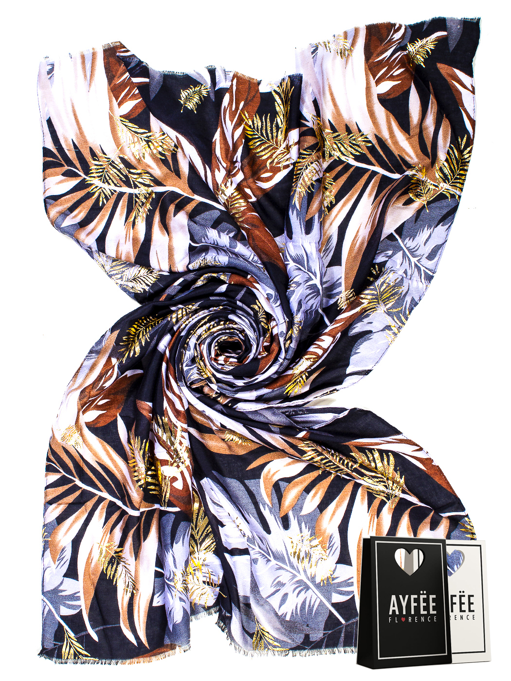 STOLA BIG LEAVES LUREX, 100%VI, MADE IN PRC         - BLACK